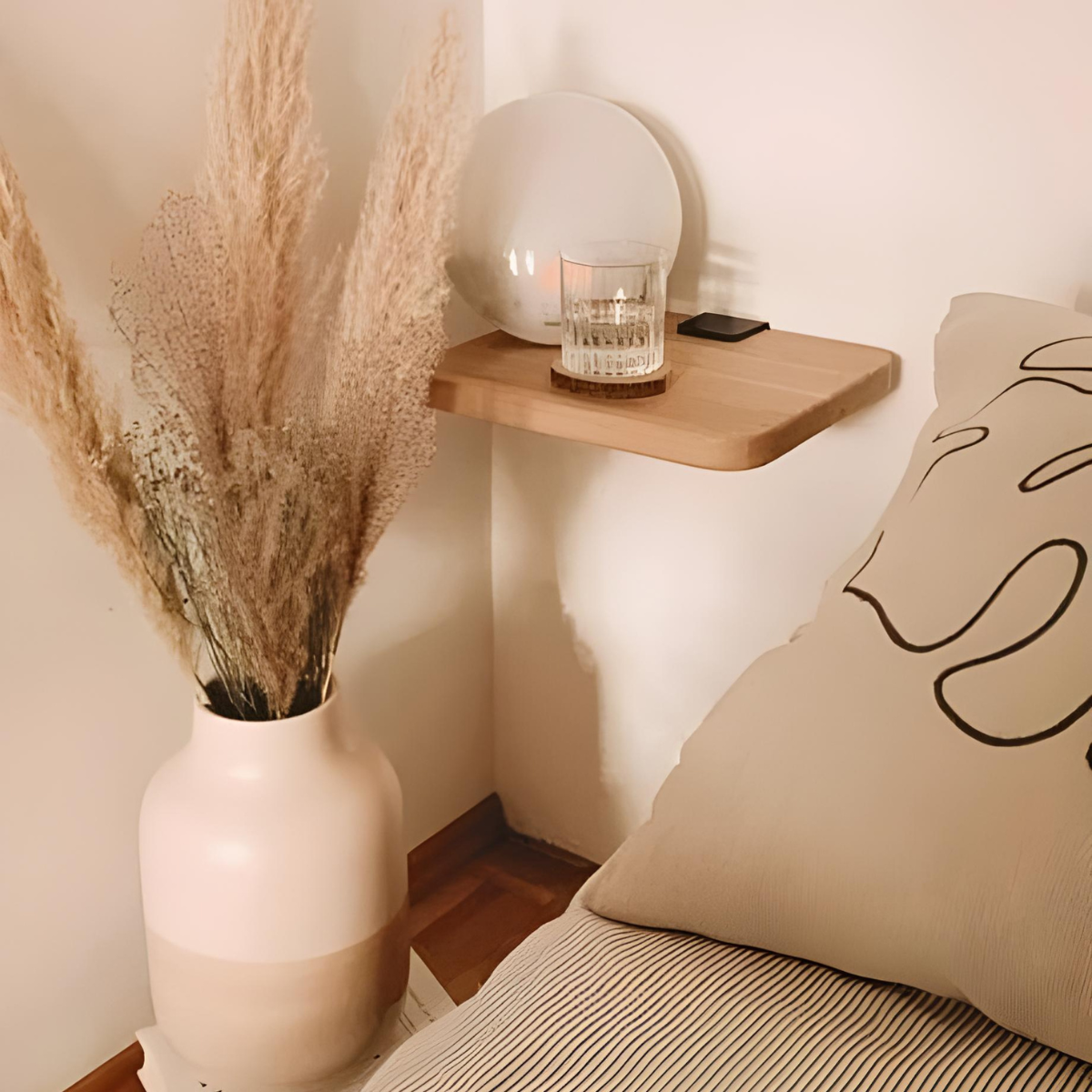 Tiptoe Bracket Solid Oak Wall-mounted Bedside Table