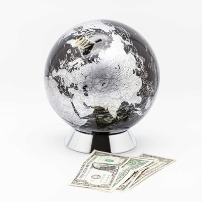 BlackSilverGlobe money bank 8"