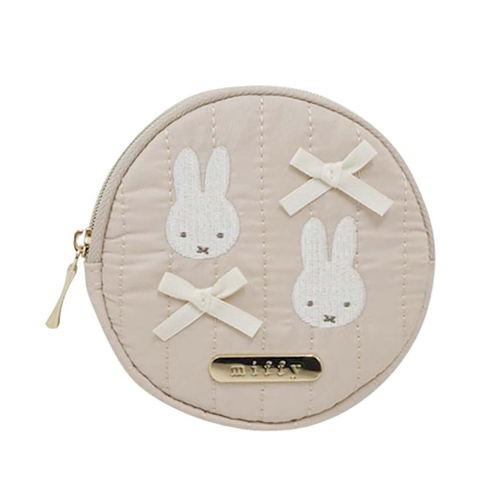 Miffy & Ribbon circle zip pouch, beige
