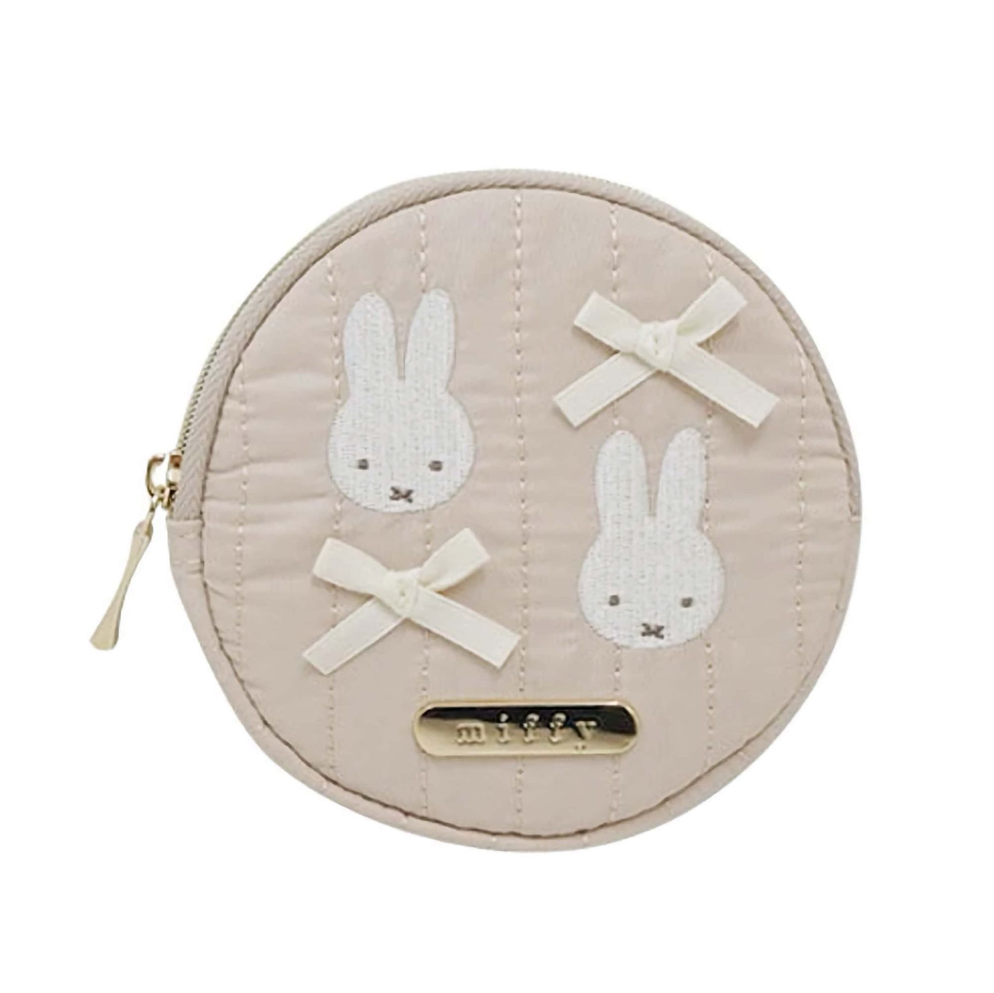 Miffy & Ribbon circle zip pouch, beige