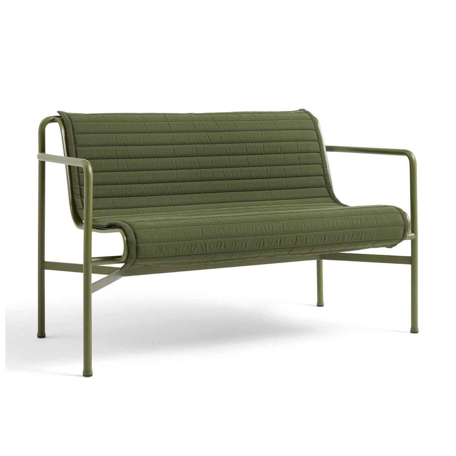HAY Palissade dining bench with quilted cushion, olive