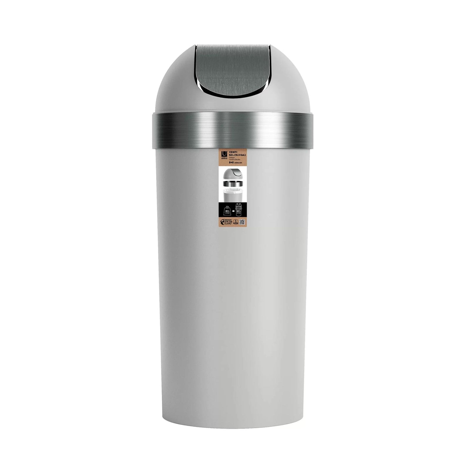 Umbra Venti trash can 62l, grey/nickel