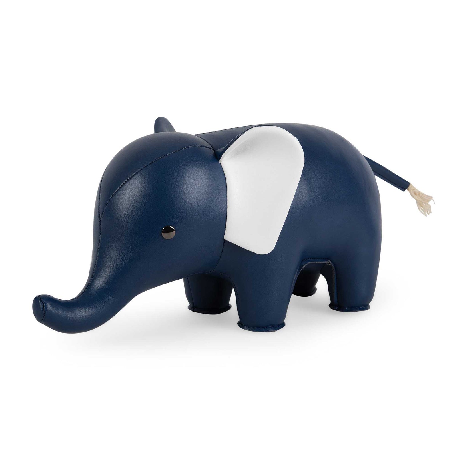 Zuny Bookend Elephant , Midnight Blue/White