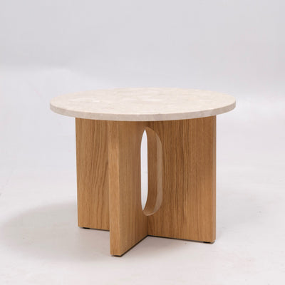 refurbushed | Audo Copenhagen Androgyne Wooden Side Table, Natural Oak / Kunis Breccia Sand