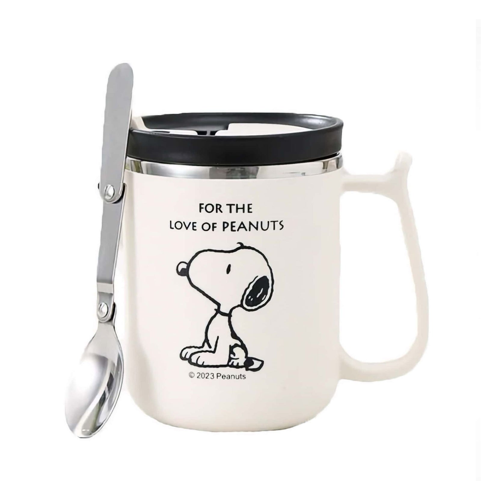Snoopy stainless steel mug & spoon set, white