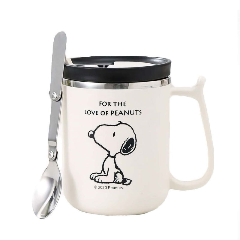 Snoopy stainless steel mug & spoon set, white