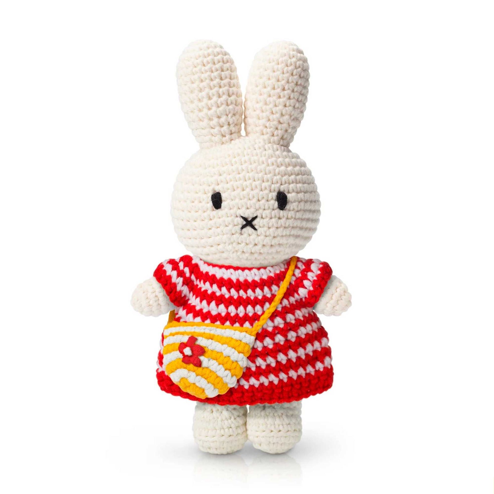 Just Dutch Miffy Crochet 25cm, Small Red Striped Dress/Bag