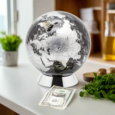 BlackSilverGlobe money bank 8"