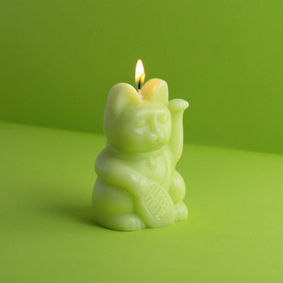 Donkey Lucky Cat Candle, Light Green