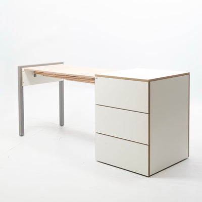 refurbished | Alwin's Space Box Extendable Table Drawers Left Extension, White/Platinum Vintage Oak