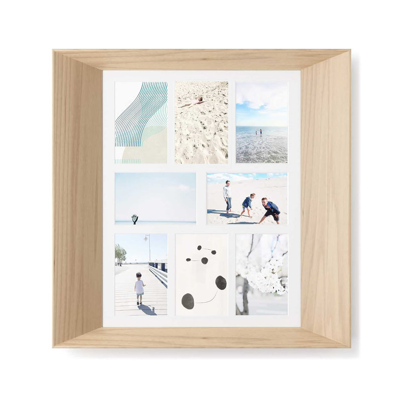 Umbra Lookout Wall Picture Frame Collage for 8 Photos 10 x 15 cm, Paulownia Wood