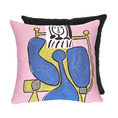 Jules Pansu Jacquard Cushion, Femme assise à la robe bleue II 1949