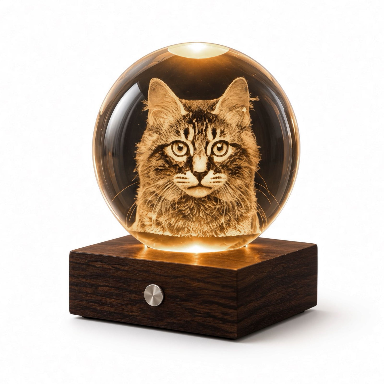 Gingko Companion amber crystal light, longhair tabby cat