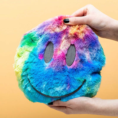 Bitten Microwaveable Heatable Hug Pillow, rainbow smiley