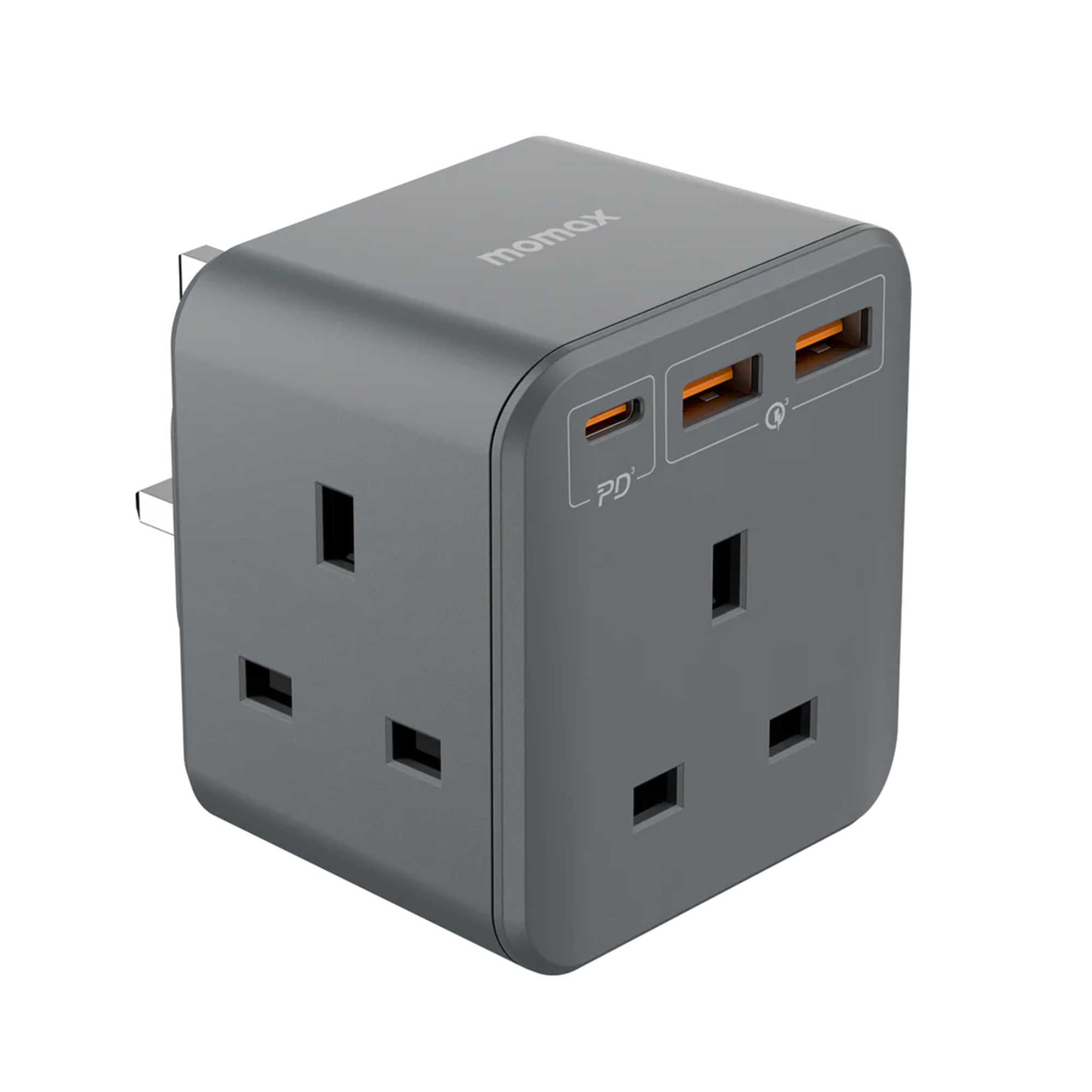 MOMAX ONEPLUG 3-Outlet Cube Extension Socket With PD20W USB , Grey