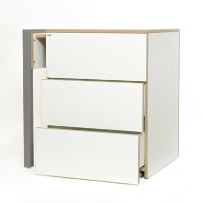 ex-display | Alwin's Space Box Extendable Table Drawers Left Extension, White/Platinum Vintage Oak