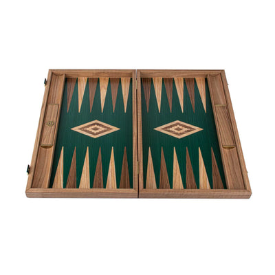 Manopoulos American Green Walnut Inlaid Backgammon Set