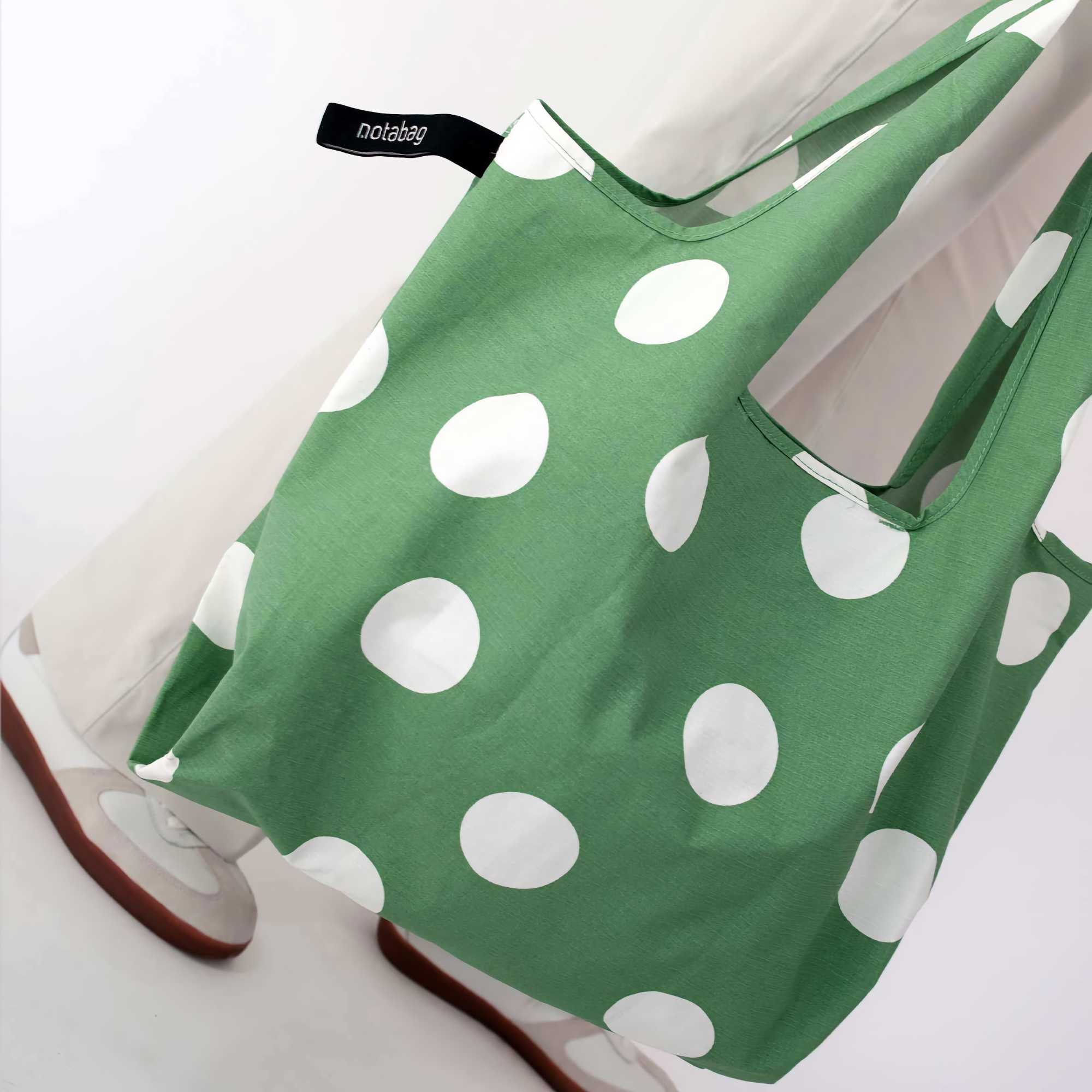 Notabag Foldable Tote, Olive Dots