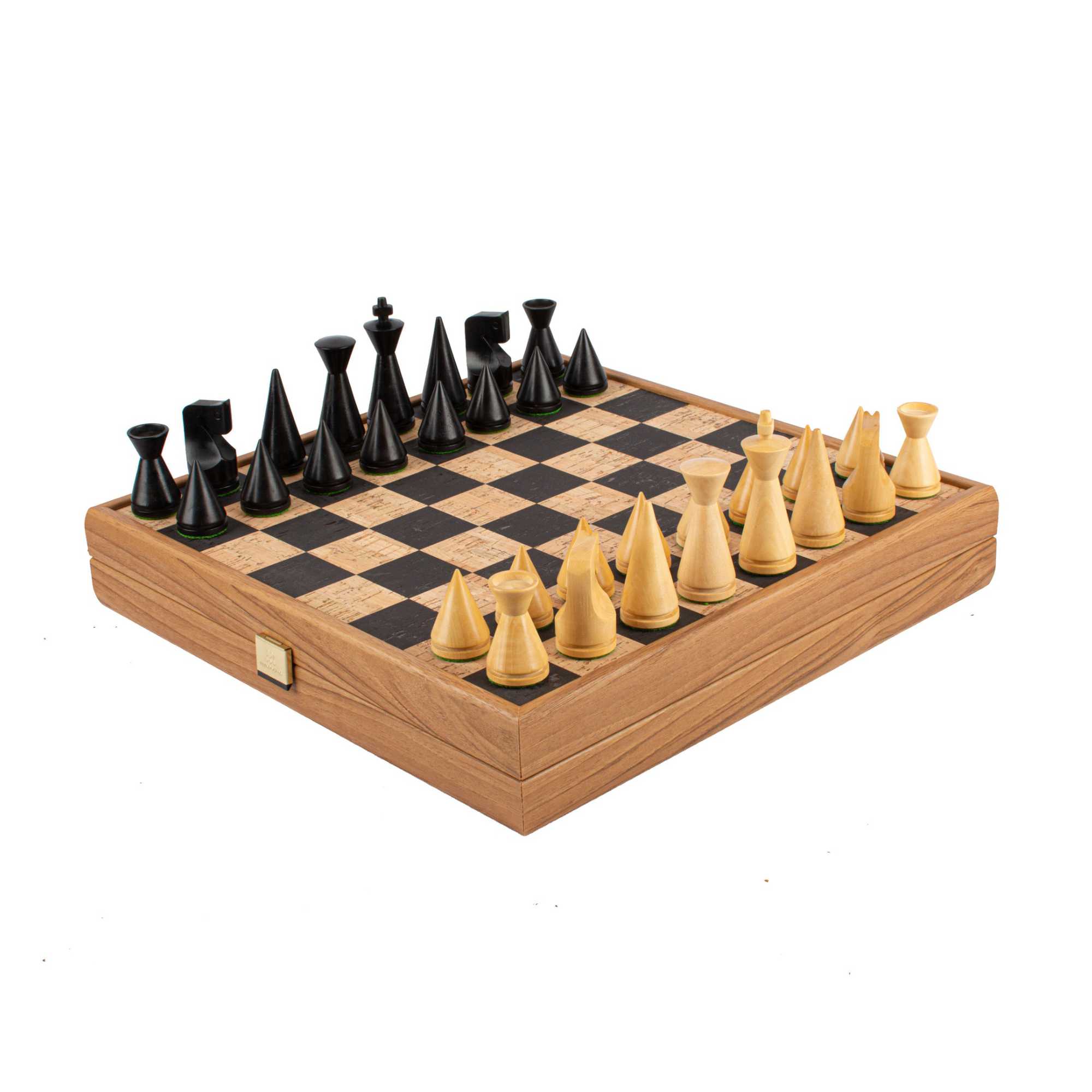 Manopoulos Handcrafted Black-Natural Cork Chess Set