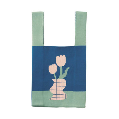 Knitted Tote Bag, Flower Vase