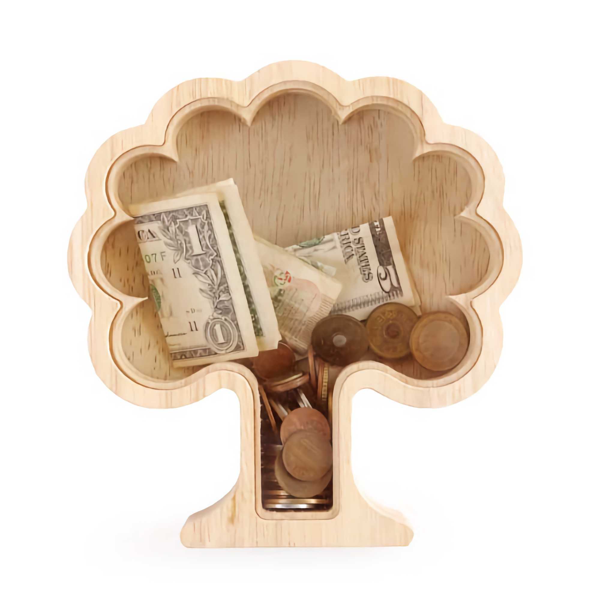 Kikkerland Design Wooden Savings Money Tree Coin Bank