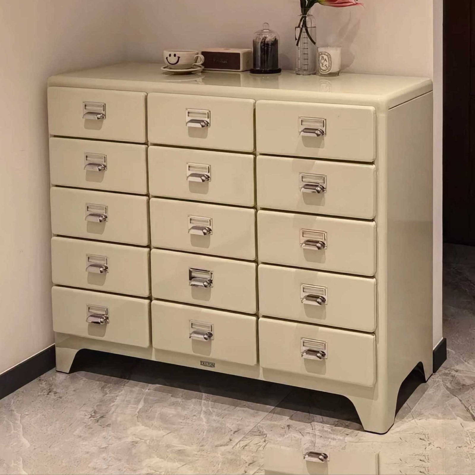 Dulton Cabinet 3 Column by 5 Drawers, Ivory