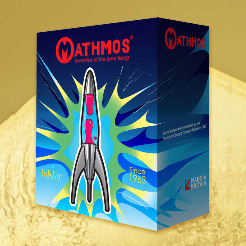 Mathmos Telstar Gold Rocket lava lamp, Pink/Yellow Lava