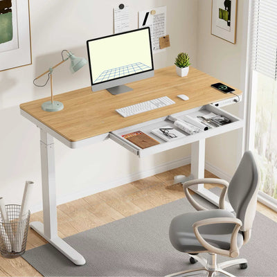 Liftek Electric Height Adjustable Desk, Oak/White