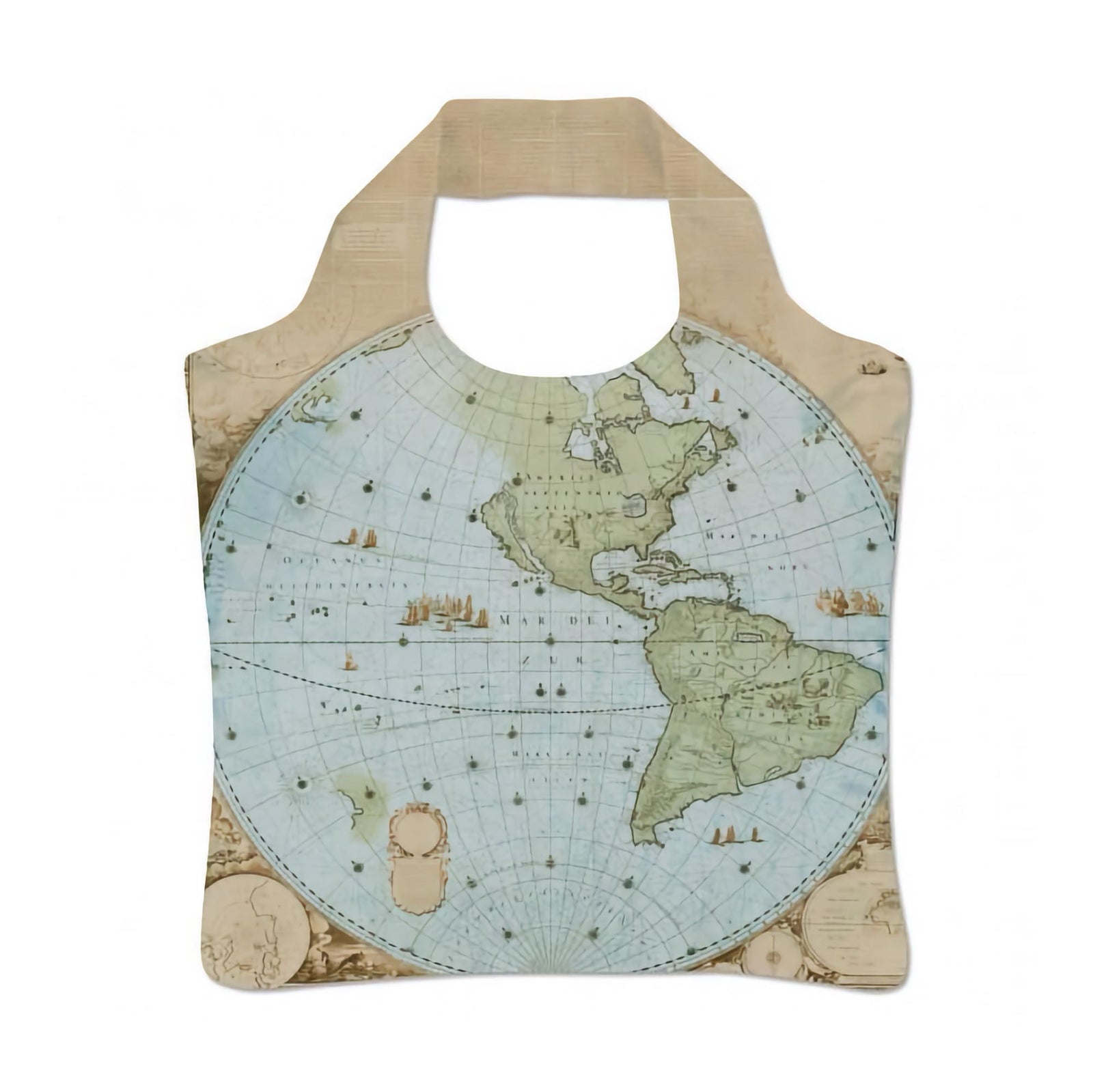 Bekking & Blitz folding bag, wandkaart van de wereld door joan blaeu