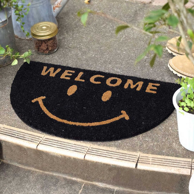 Semi-circular Smiling welcome mat, black