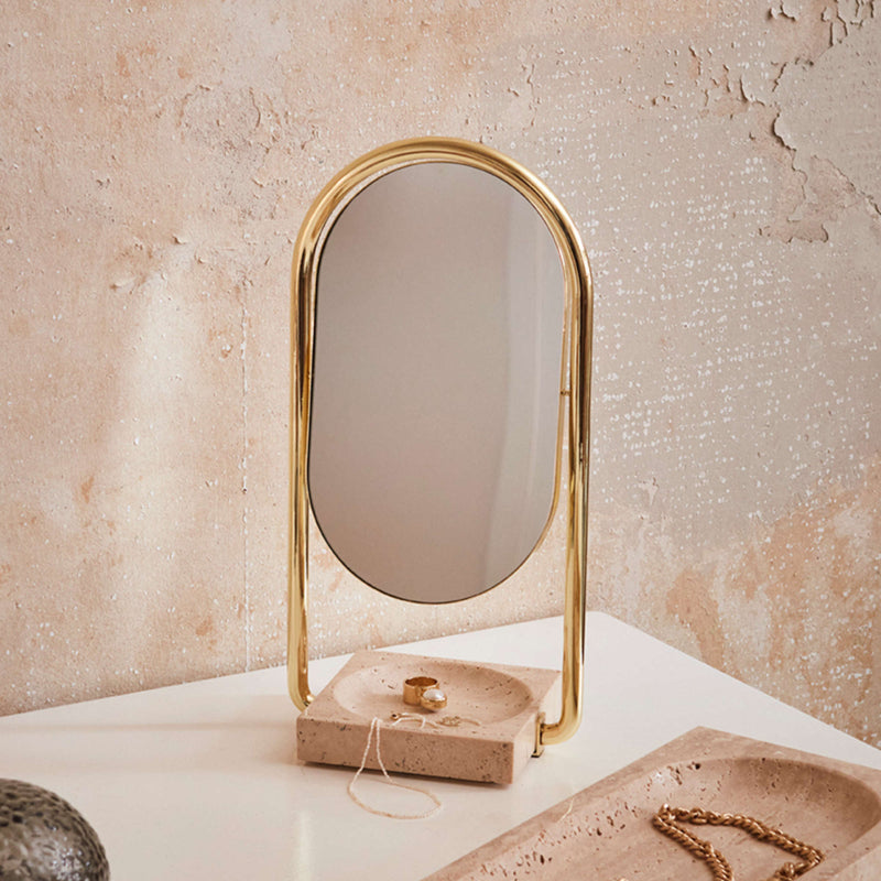 Aytm Angui Makeup Mirror , Gold/Travertine Marble