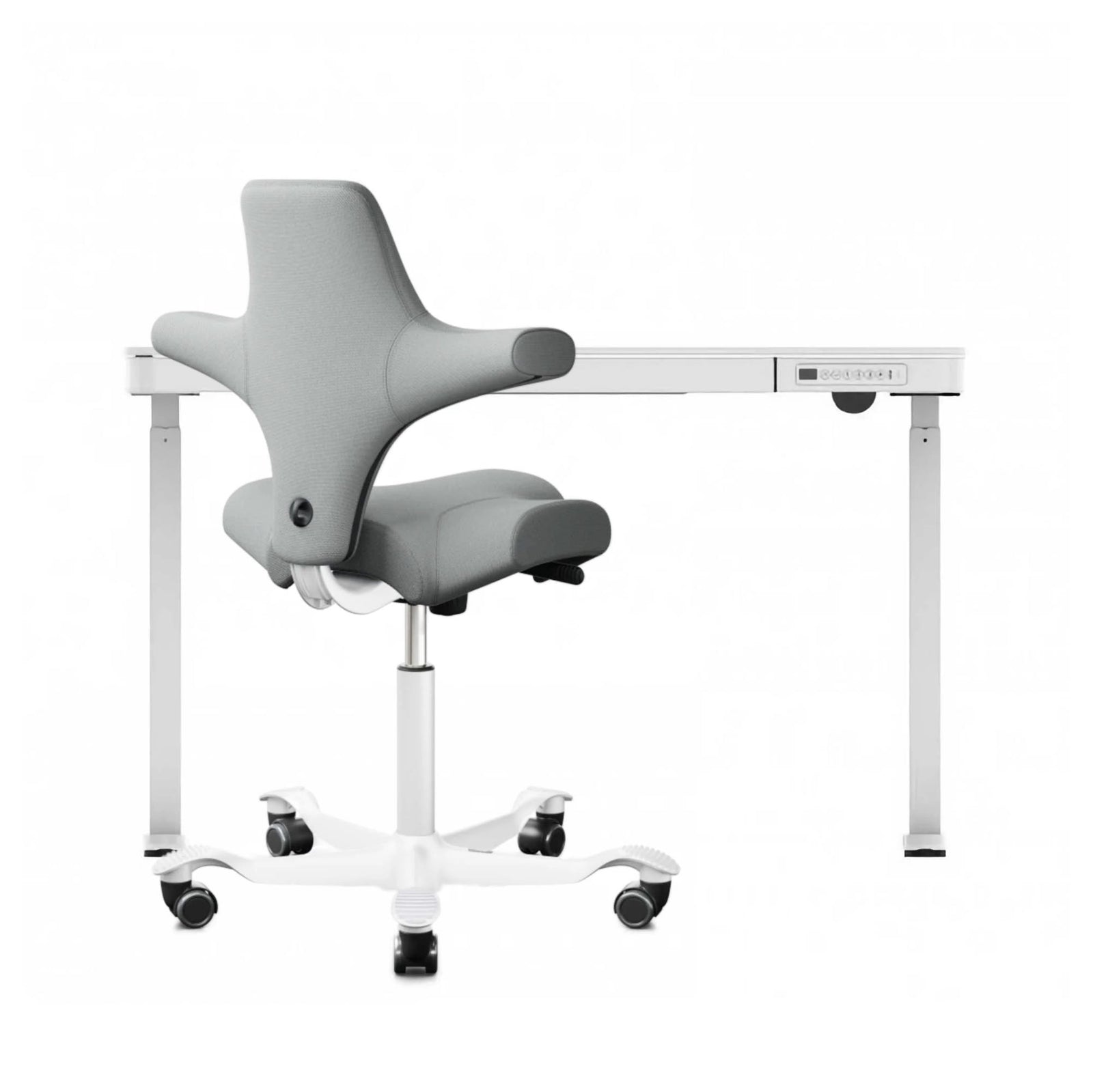 refurbished | FlexiSpot Liftek electric height adjustable desk 120x60 + Hag Capisco 8106 Fabric, light grey/white