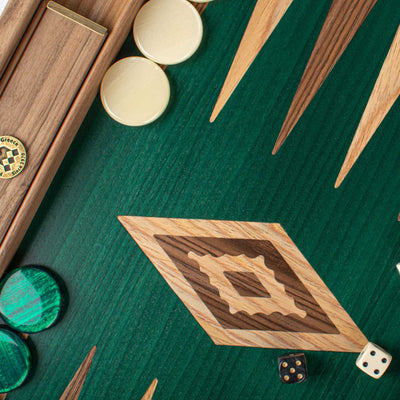 Manopoulos American Green Walnut Inlaid Backgammon Set