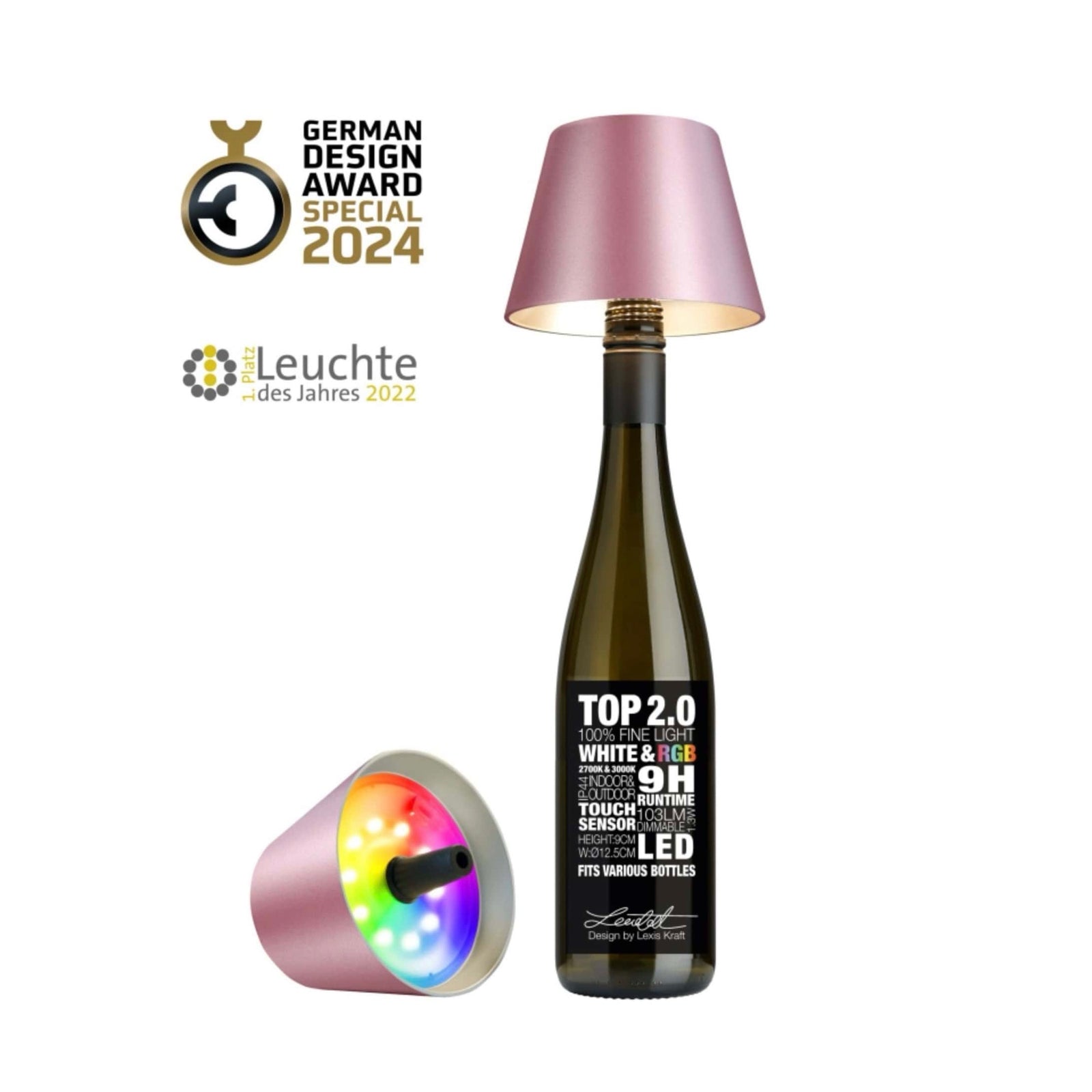 Sompex Top 2.0 rechargeable bottle light, metallic pink