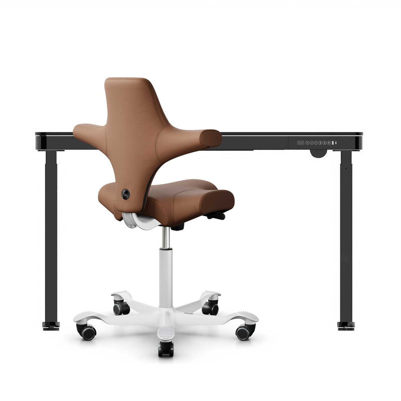 HAG Capisco ergonomic chair and desk bundle, cognac leather