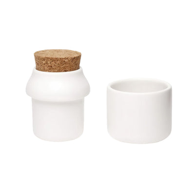 Kikkerland ceramic grinder jar, small white