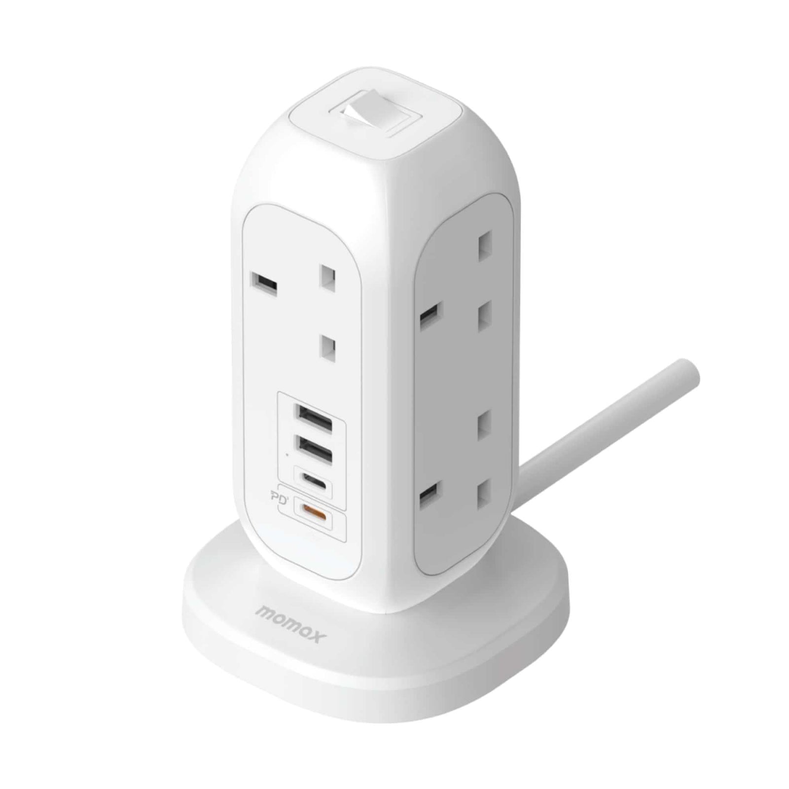 Momax 1-Plug 7-Outlet Power Strip With USB, White