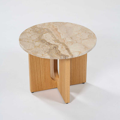Audo Copenhagen Androgyne Wooden Side Table, Natural Oak / Kunis Breccia Sand
