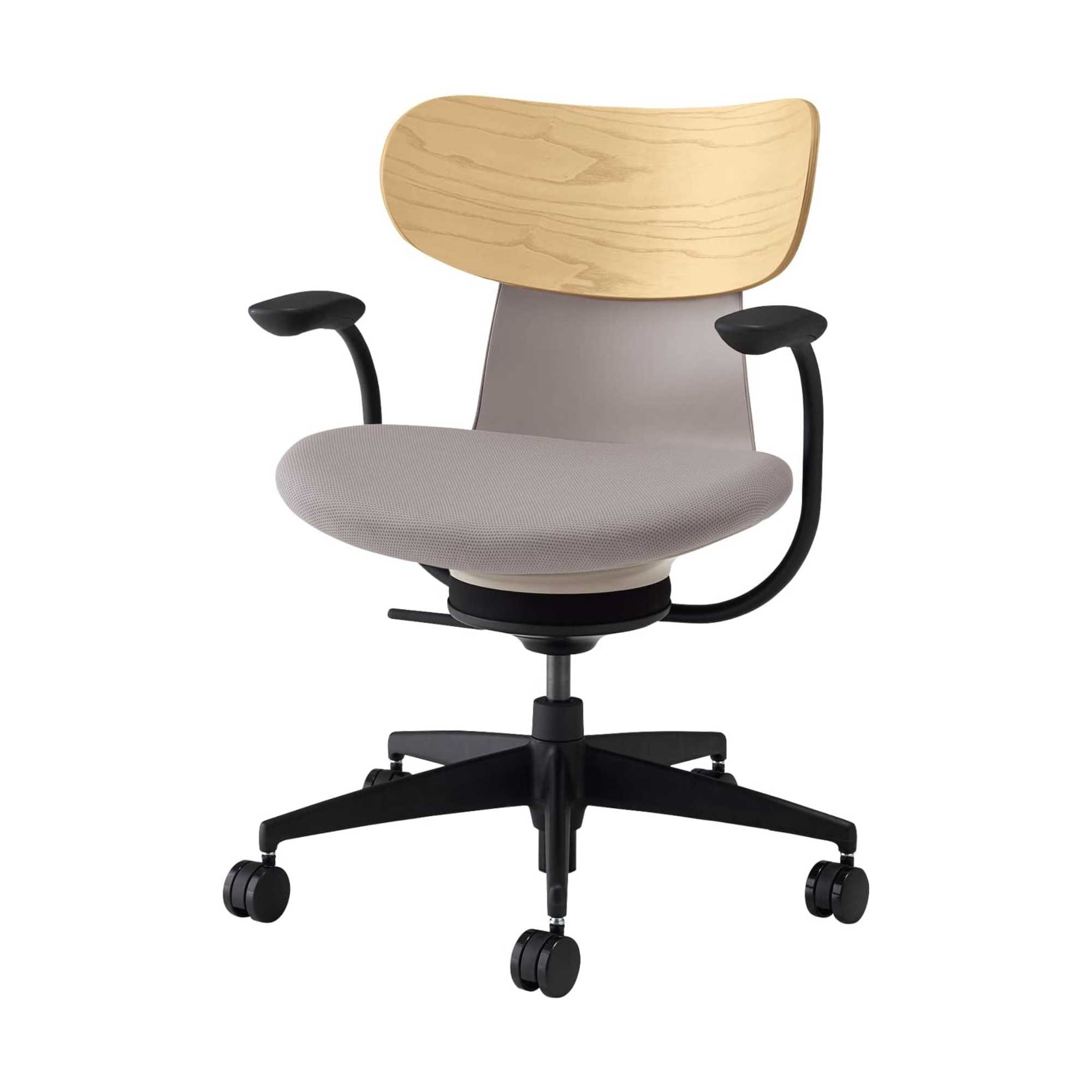 Kokuyo Inglife Office Chair Plywood Back with Arm, Grey