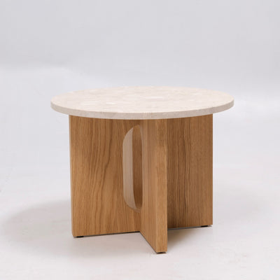 refurbushed | Audo Copenhagen Androgyne Wooden Side Table, Natural Oak / Kunis Breccia Sand
