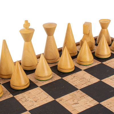 Manopoulos Handcrafted Black-Natural Cork Chess Set