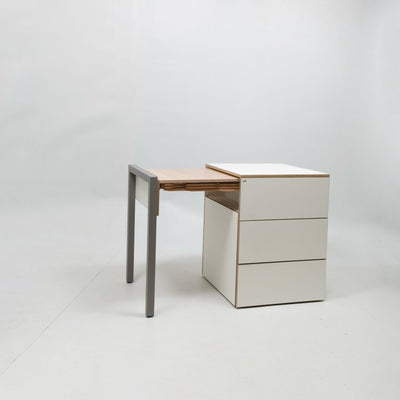 refurbished | Alwin's Space Box Extendable Table Drawers Left Extension, White/Platinum Vintage Oak