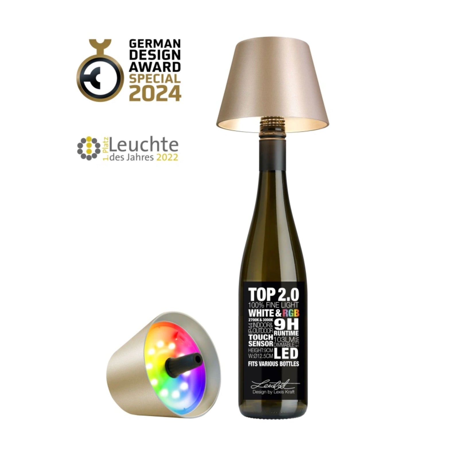 Sompex Top 2.0 rechargeable bottle light, champagn