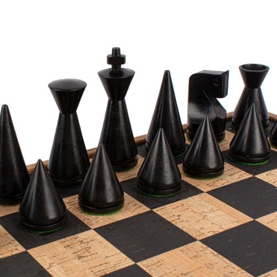 Manopoulos Handcrafted Black-Natural Cork Chess Set