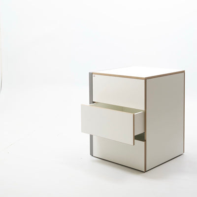 refurbished | Alwin's Space Box Extendable Table Drawers Left Extension, White/Platinum Vintage Oak