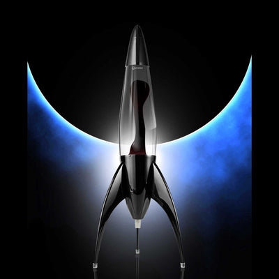 Mathmos Telstar Black rocket lava lamp, clear/black