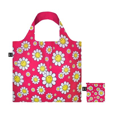 Loqi Smiley Flowers Raspberry tote