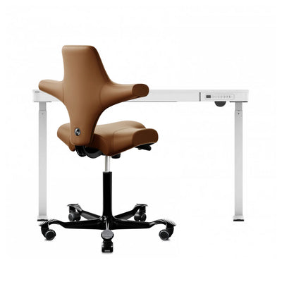 refurbished | FlexiSpot Liftek electric height adjustable desk 120x60 + Hag Capisco 8106 Leather, cognac/black