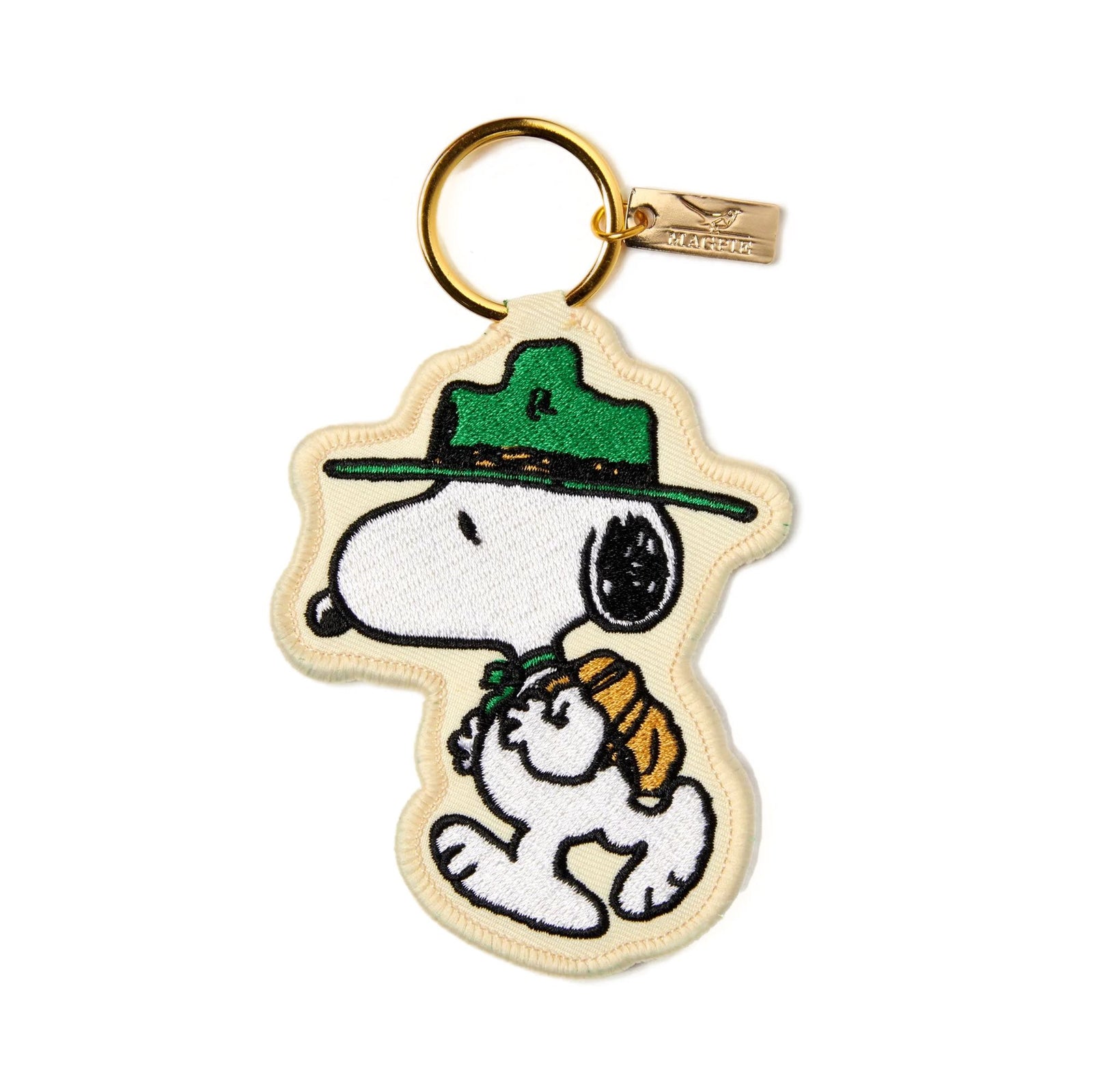 Peanuts x Magpie Snoopy embroidered patch key charm, camp