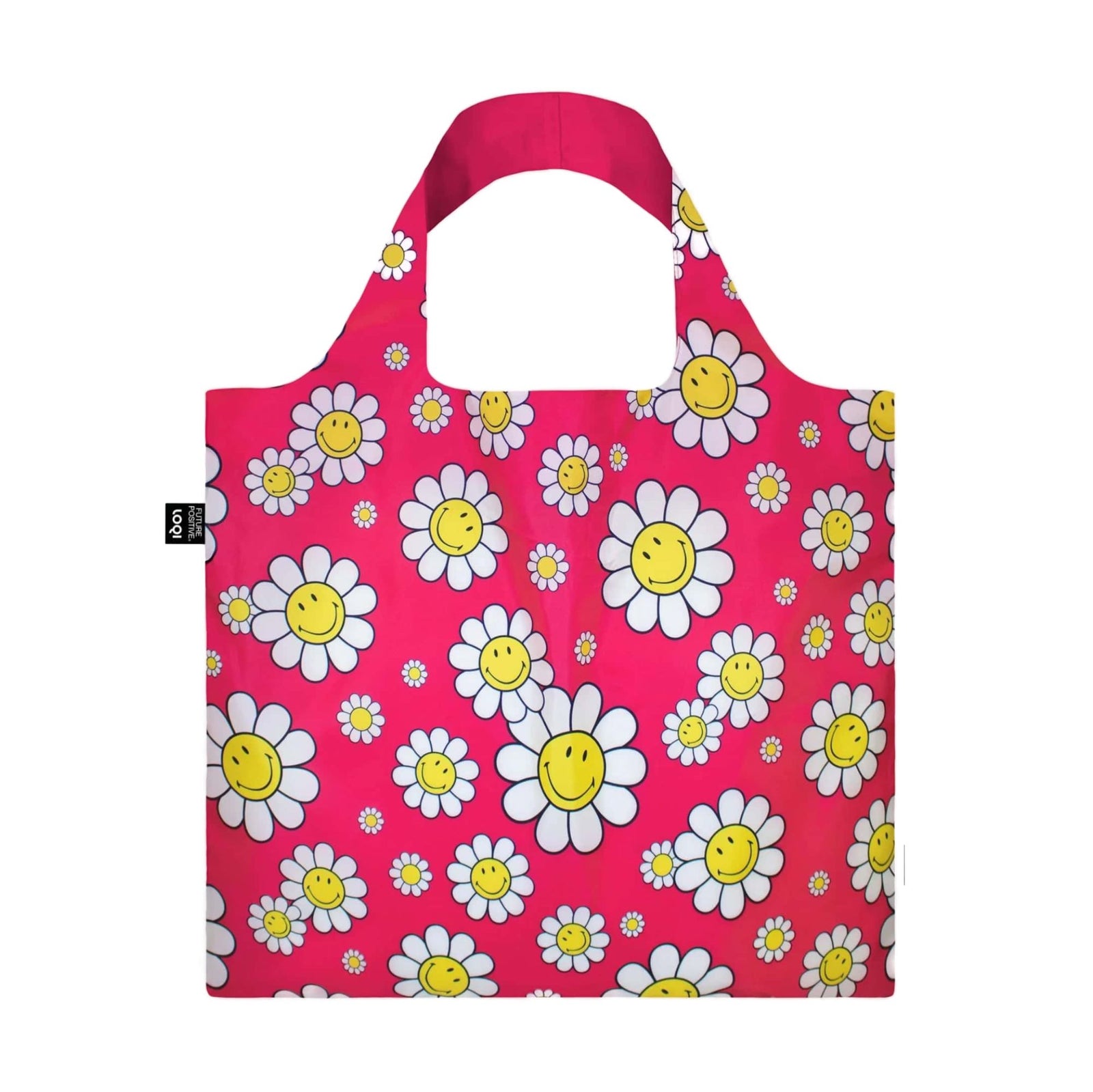 Loqi Smiley Flowers Raspberry tote